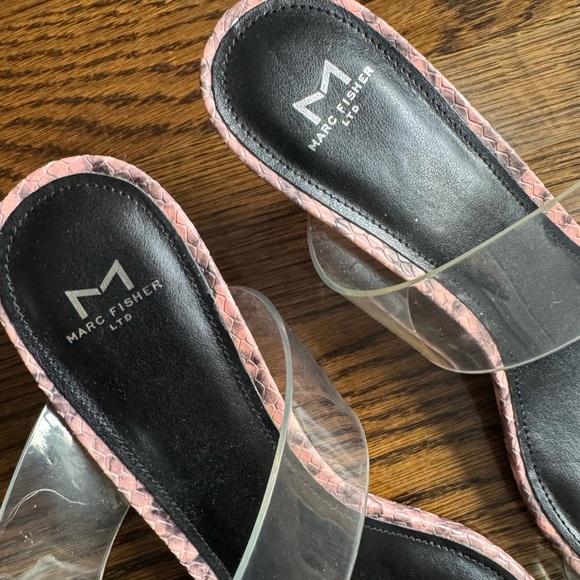 New Marc Fisher Pink Snakeskin Kitten Heel Clear Strap Open Toe Sandals 9.5M - Picture 9 of 11